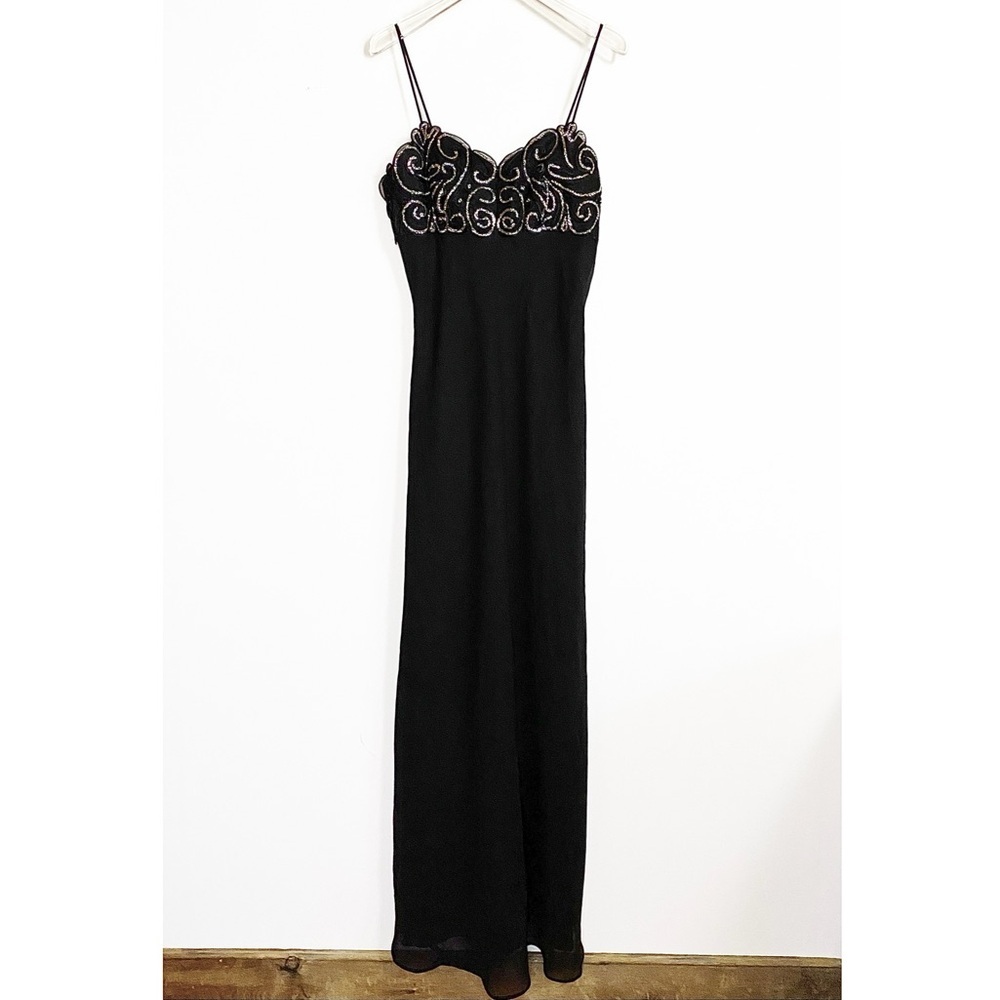 Vtg Y2K MORGAN AND CO. Formal Long Dress Black Spaghetti Straps Womens size S